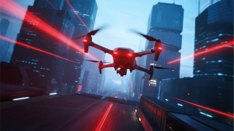 未来都市红光无人机图片
