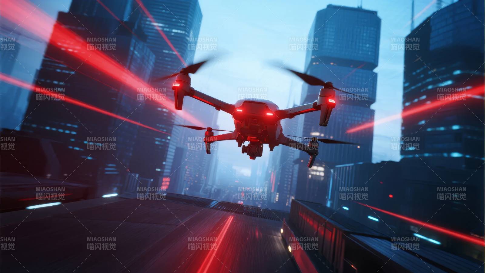 未来都市红光无人机图片