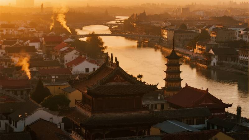 古韵水乡晨曦图片