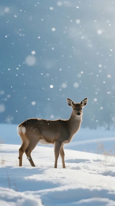 雪中鹿影图片