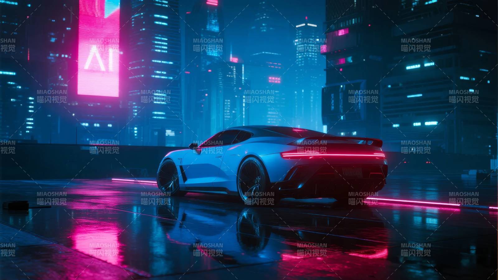 霓虹都市夜行车图片