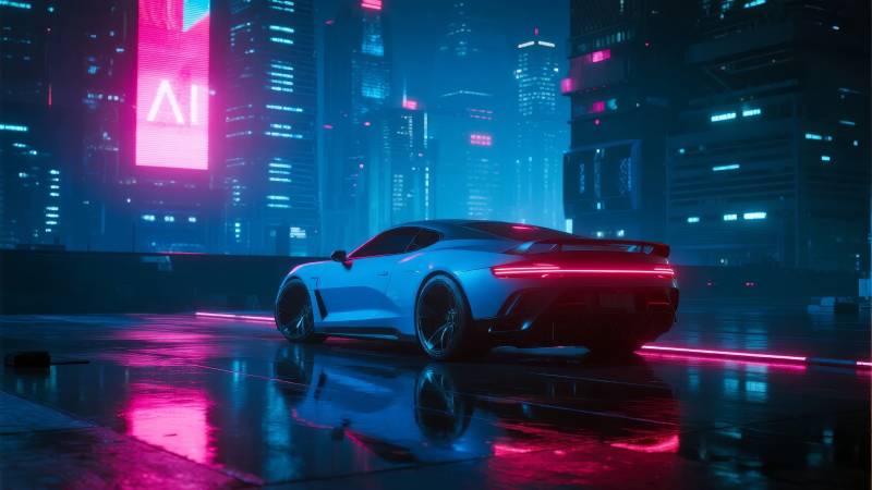 霓虹都市夜行车图片