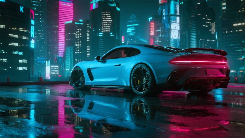 霓虹都市跑车夜景图片