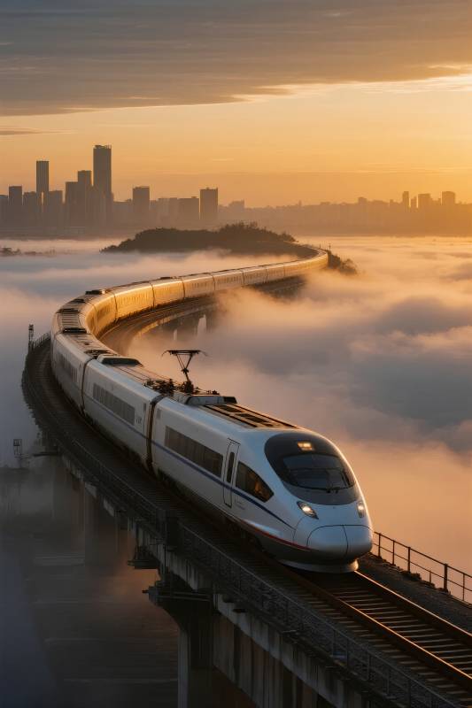 云海高铁晨曦图片