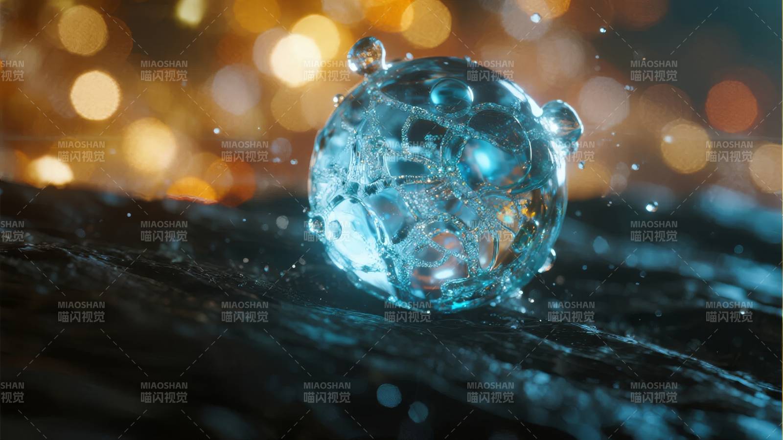 晶莹水珠映光斑图片