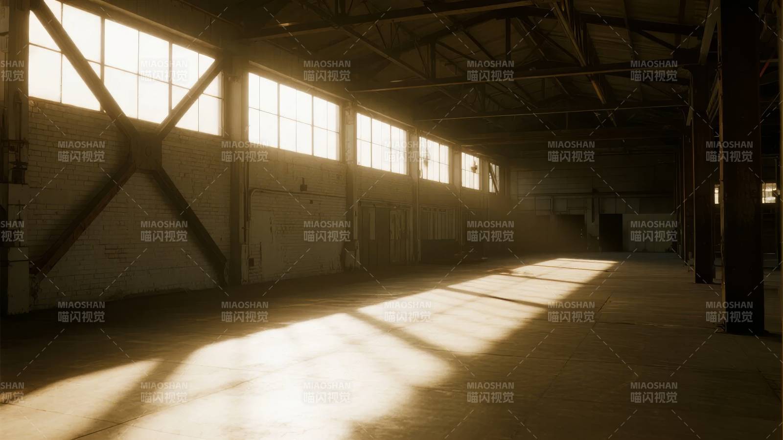 空旷厂房光影交错图片