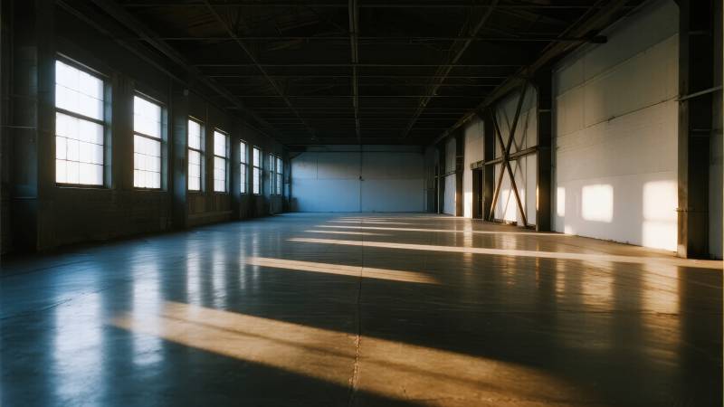 空旷厂房光影交错图片