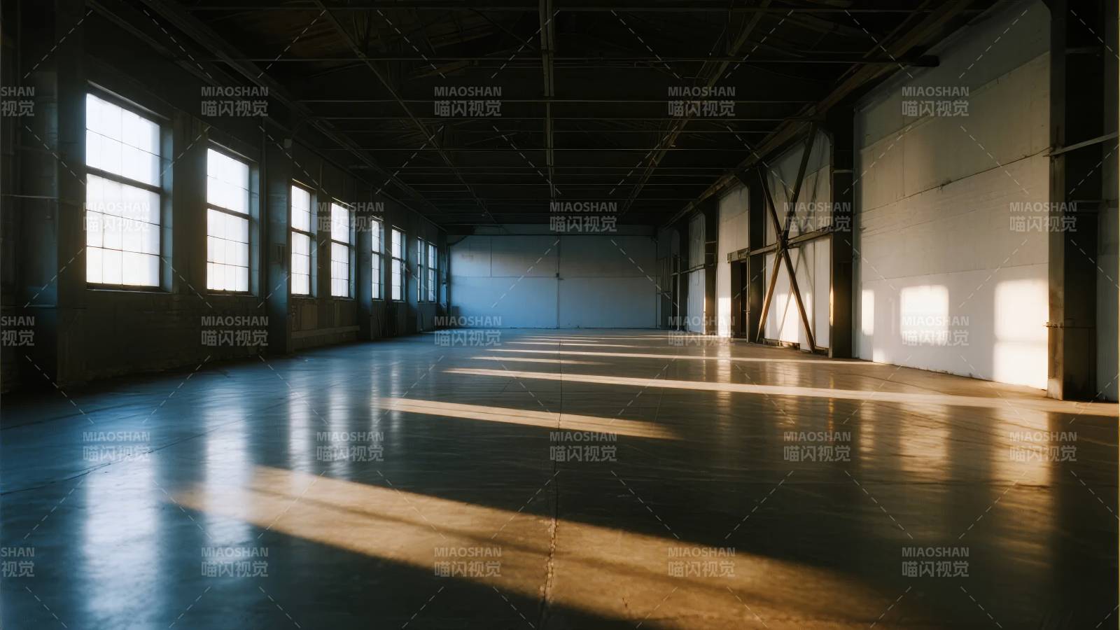 空旷厂房光影交错图片