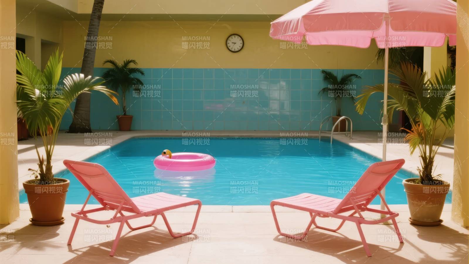 泳池边的粉色休闲时光图片