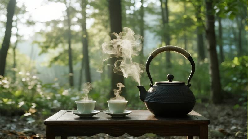 林间煮茶 烟袅袅图片