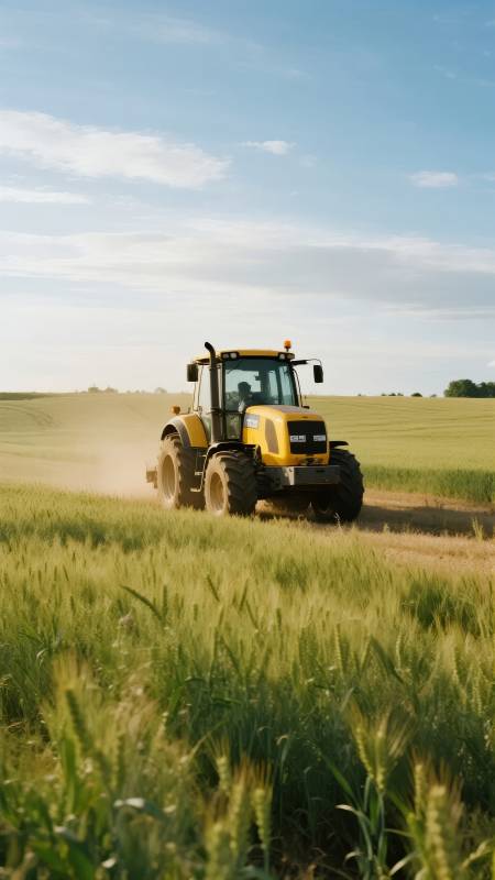 田野中的黄色拖拉机图片