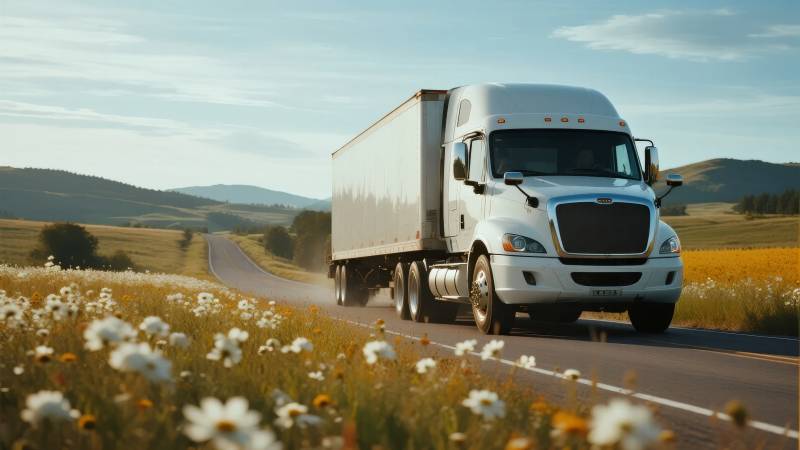 卡车驰骋花海公路图片