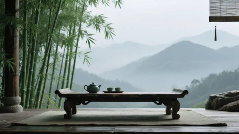 竹影茶香山雾中图片