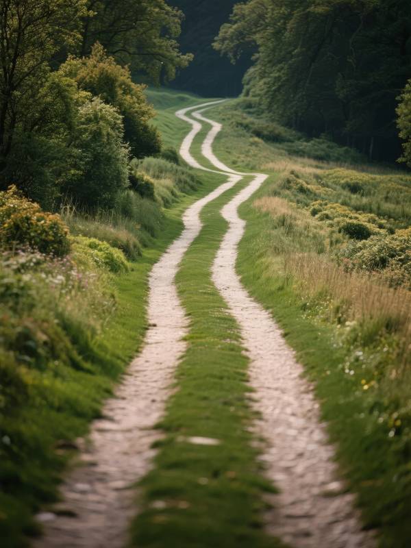林间小径蜿蜒前行图片