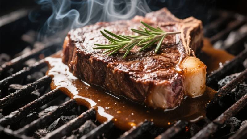 烤牛排配迷迭香图片