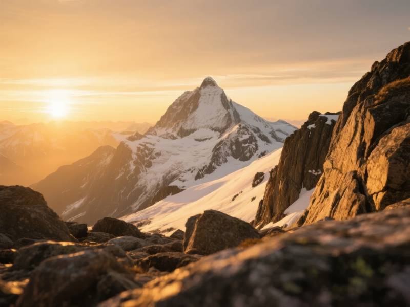 雪山日出美景图片