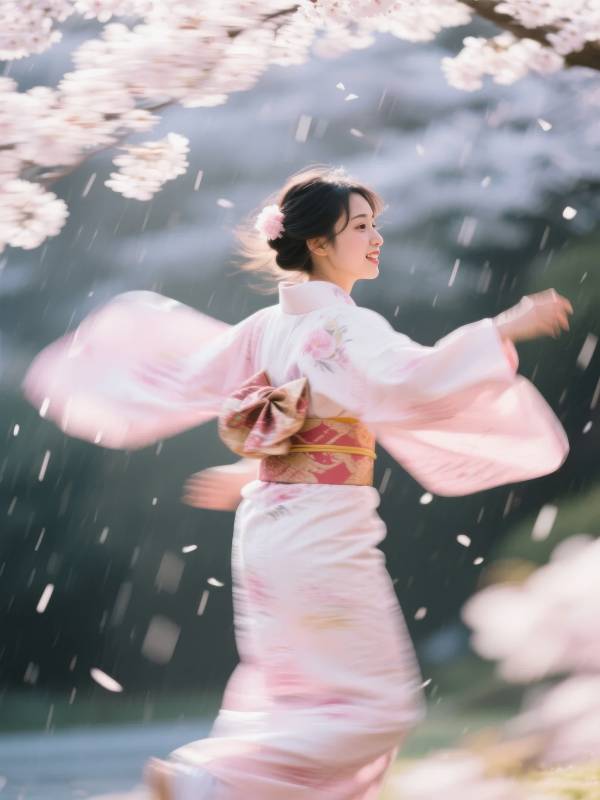 樱花舞动 和服美人图片