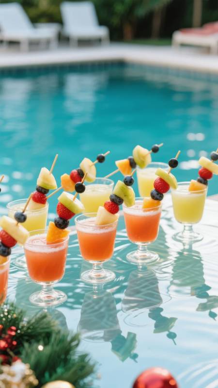 泳池边的水果鸡尾酒图片