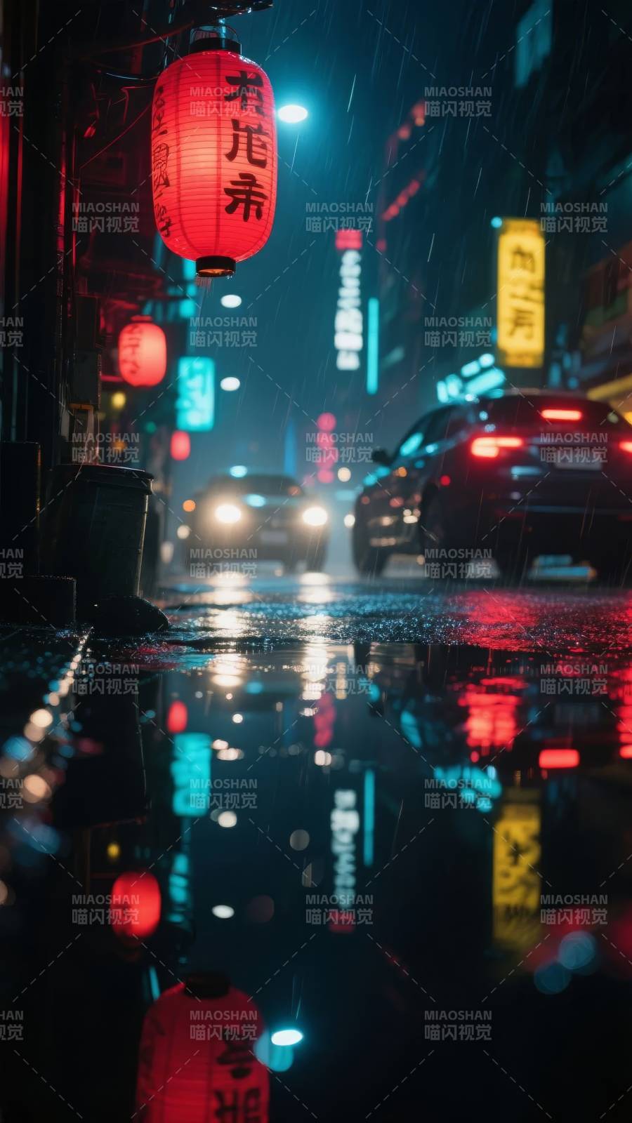 雨夜霓虹街景图片