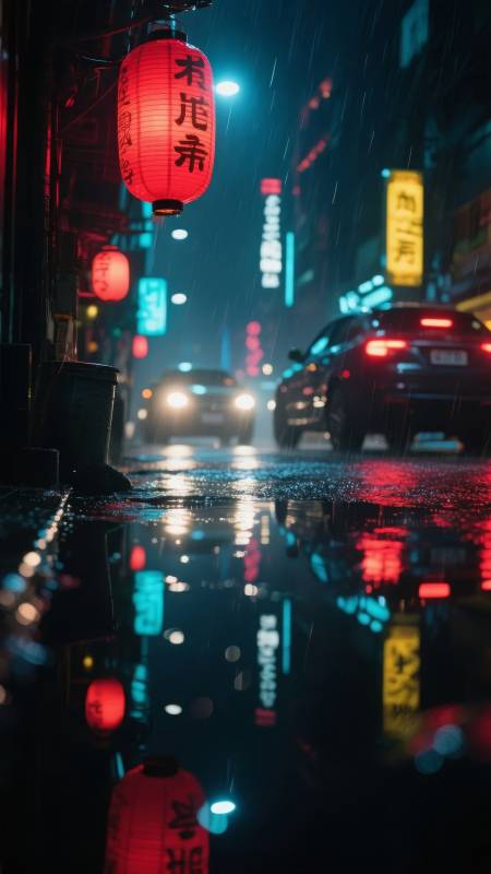 雨夜霓虹街景图片