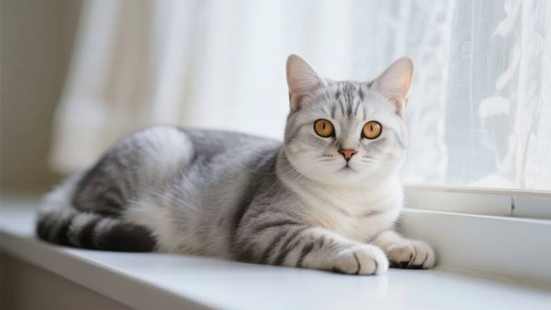 窗台上的灰白猫咪图片