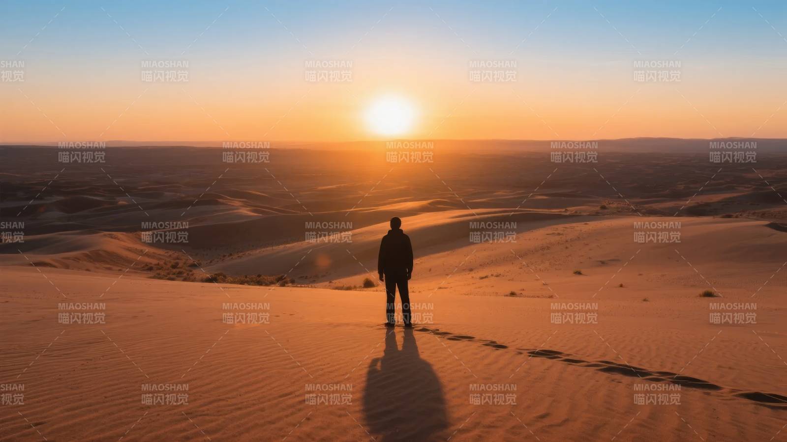 沙漠日落孤影图片