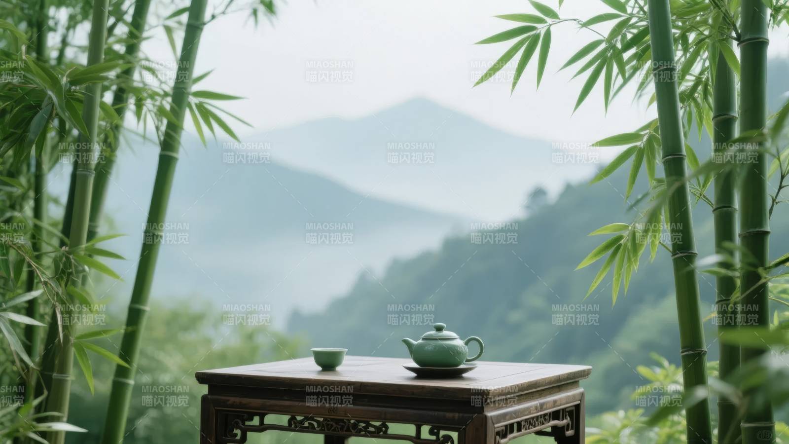 竹林茶韵山景图片