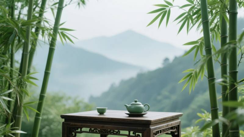 竹林茶韵山景图片