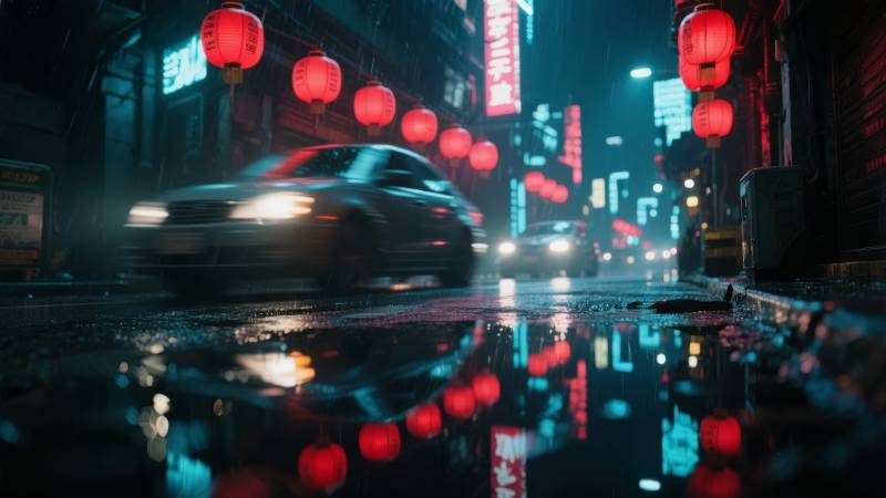 雨夜霓虹街景图片