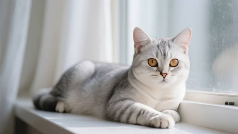窗边灰白猫图片