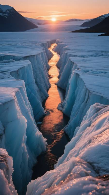 冰川夕阳映照图片