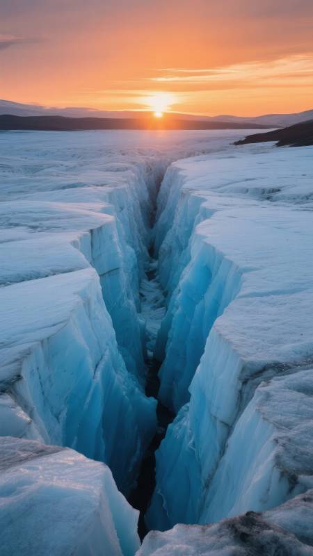 冰川裂谷日落图片
