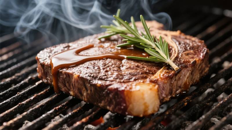 烤牛排配迷迭香图片