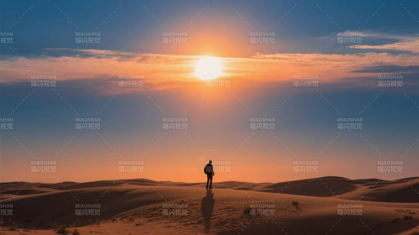 沙漠日落孤影图片