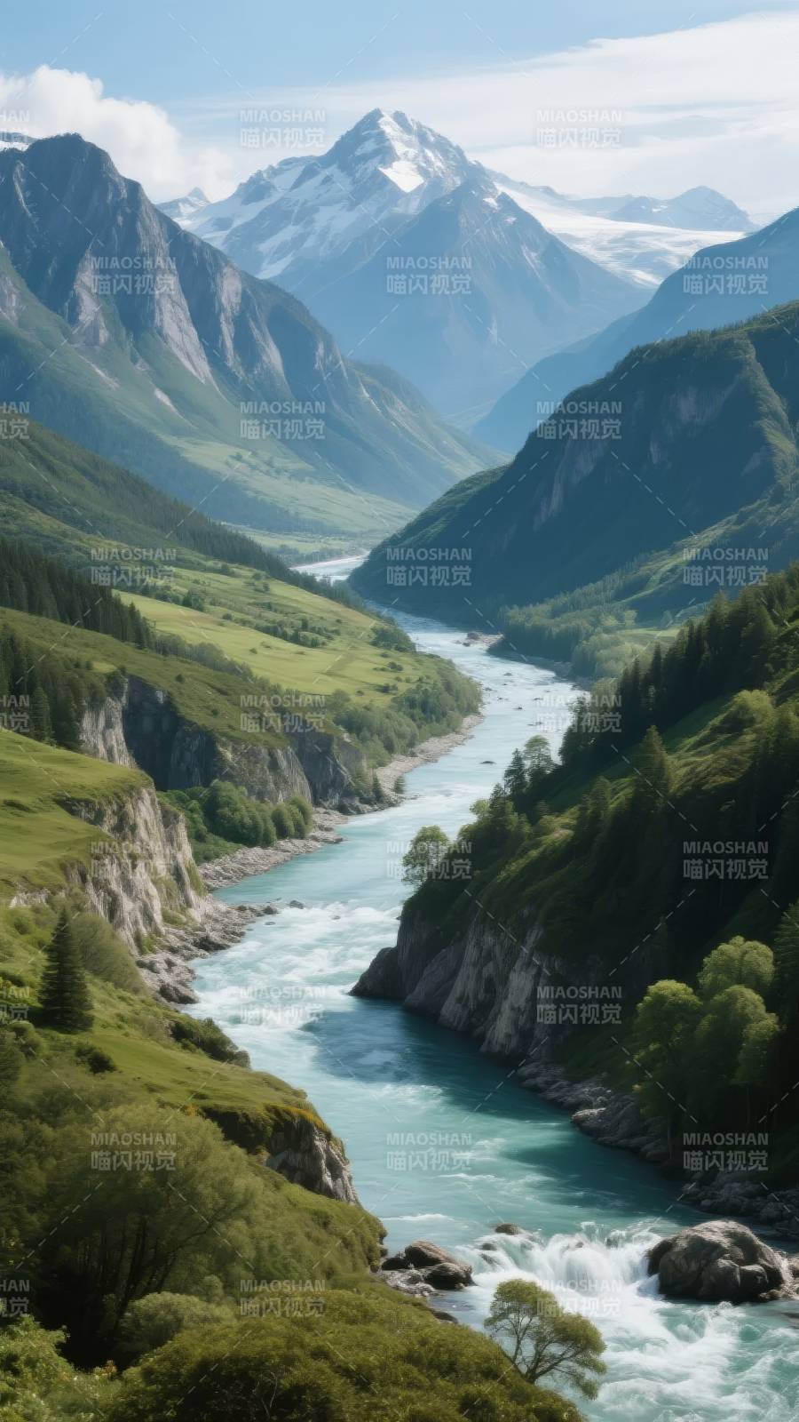 雪山峡谷碧流图片