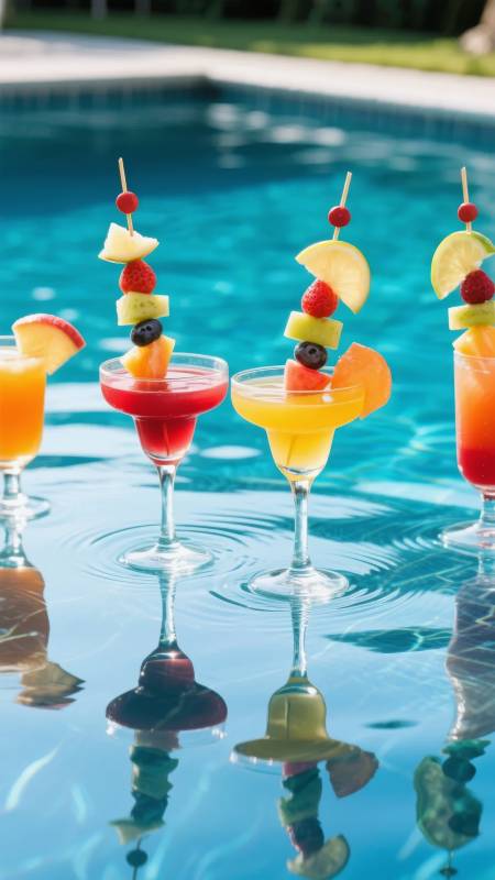 泳池边的水果鸡尾酒图片