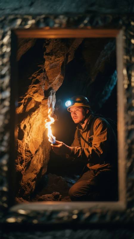 洞穴探险者持火图片