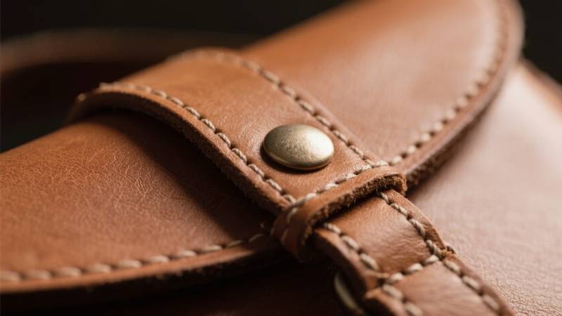 棕色皮革包扣细节图片