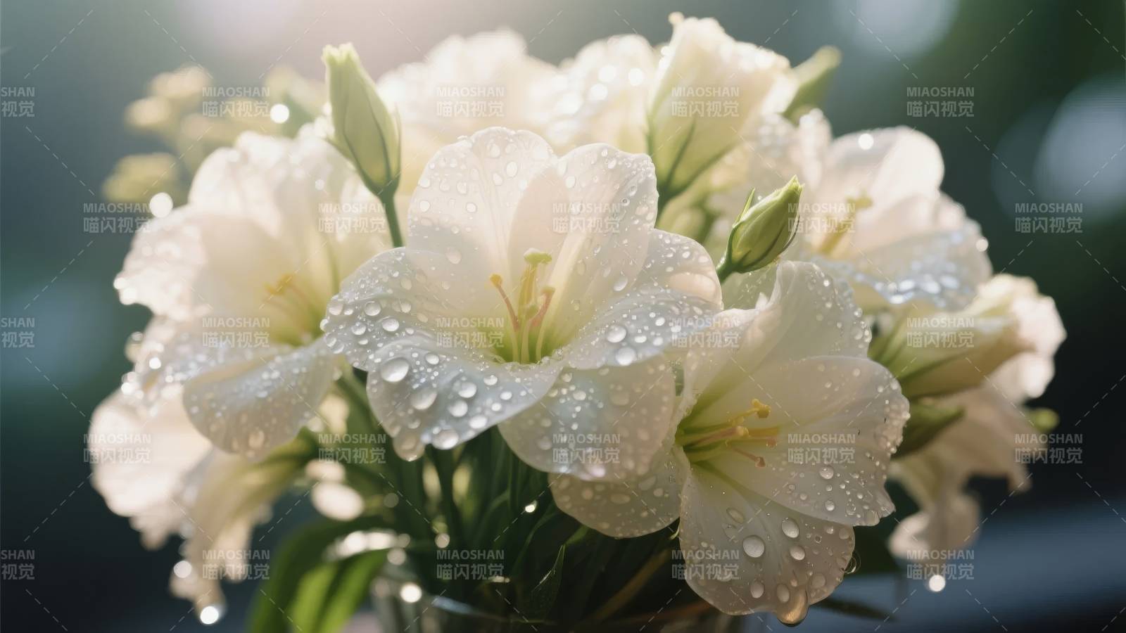 露珠点缀的白花图片