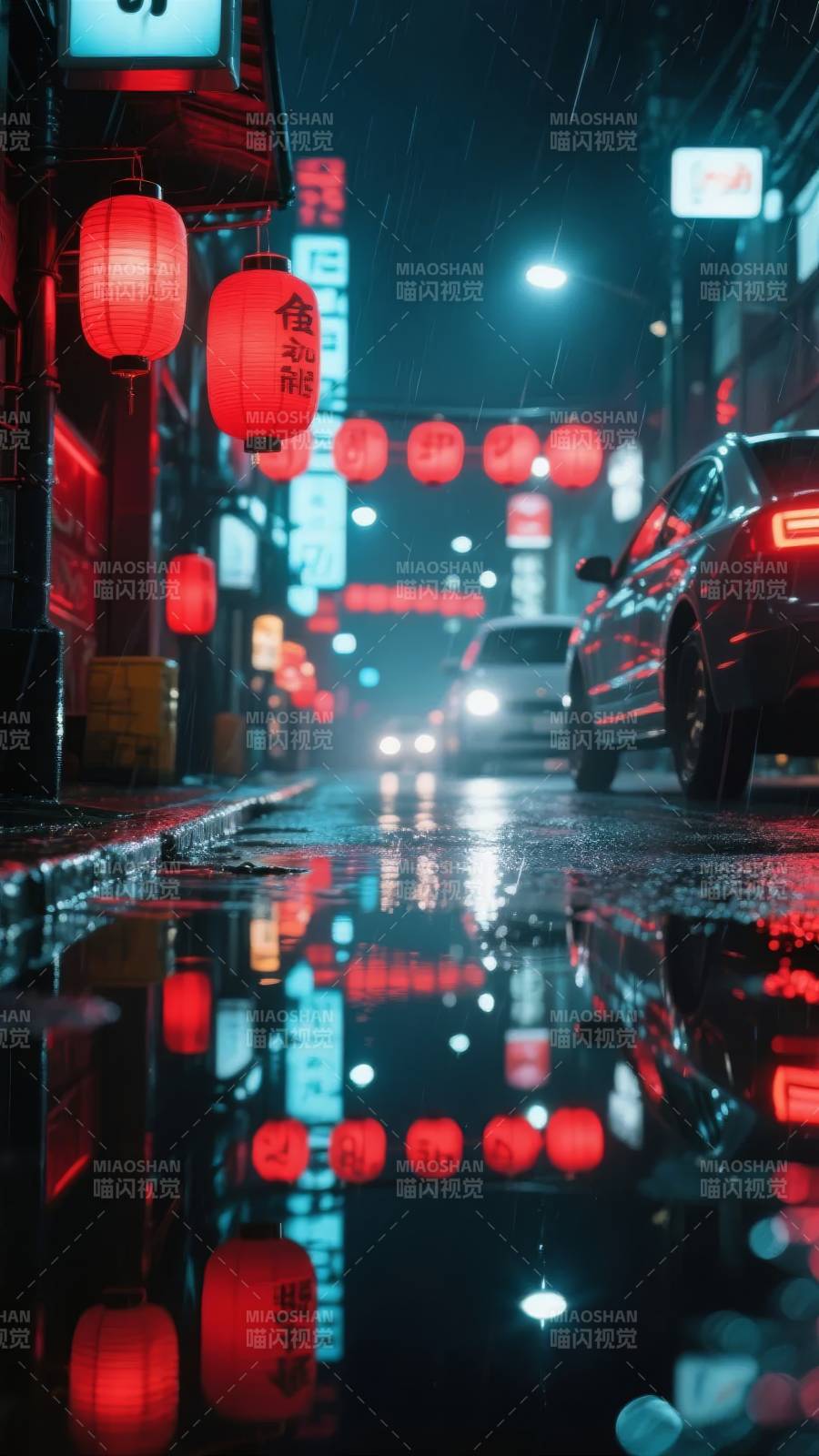 雨夜霓虹街景图片