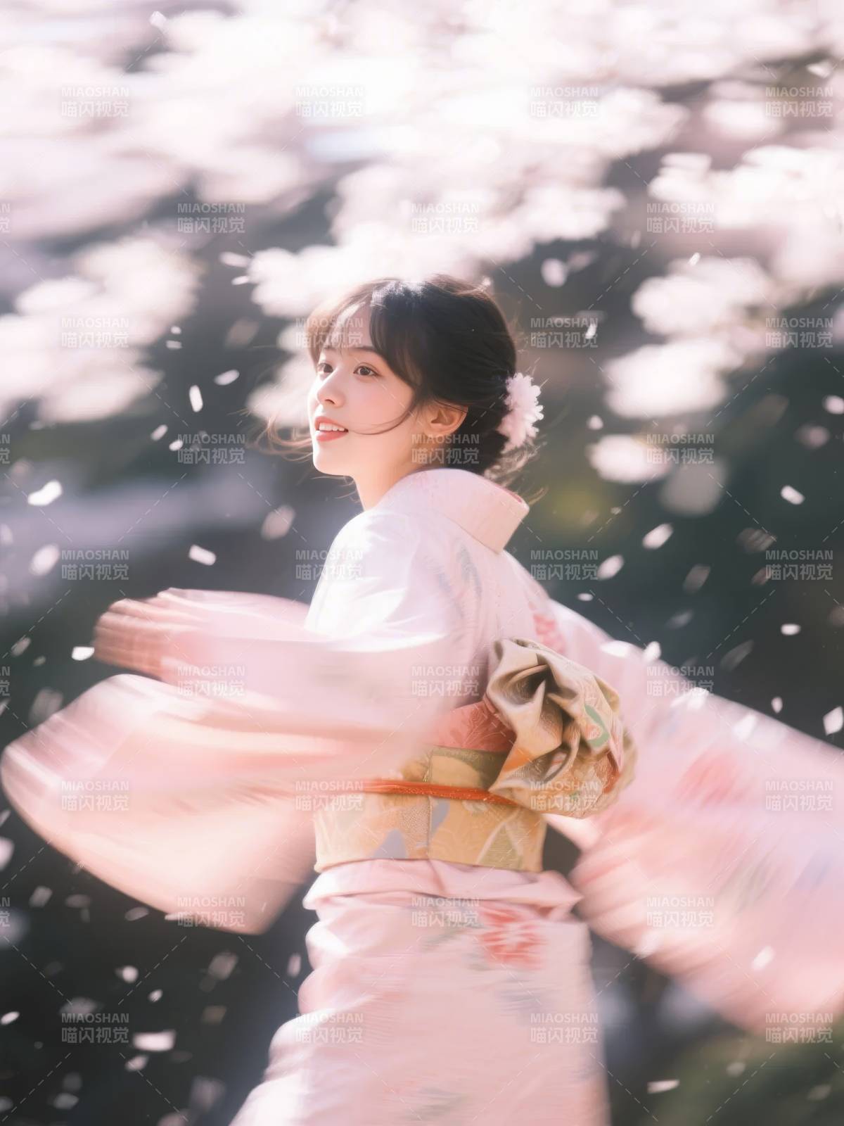樱花纷飞 和服美人图片