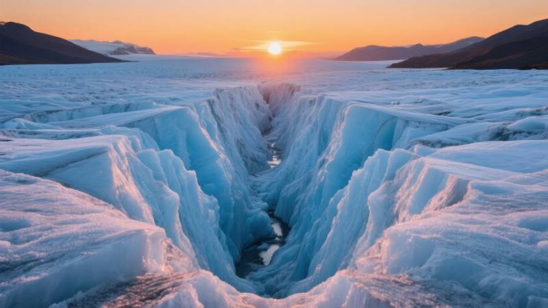 冰川裂谷日落图片