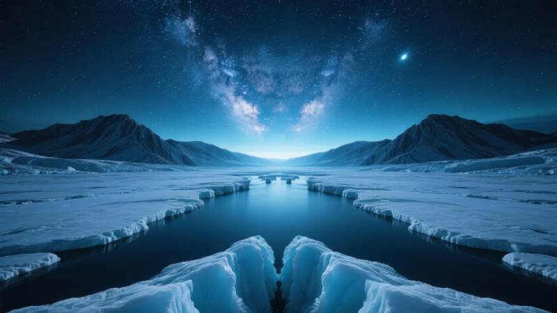 极地星夜冰河图片