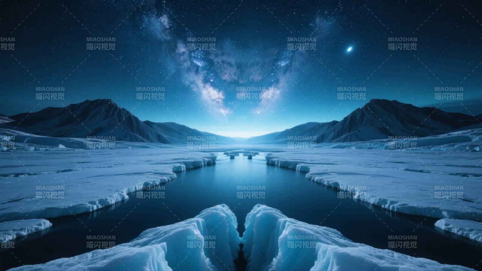 极地星夜冰河图片