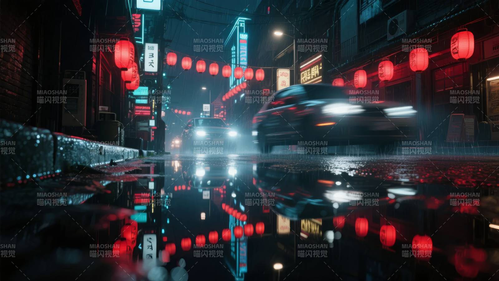 雨夜霓虹街景图片
