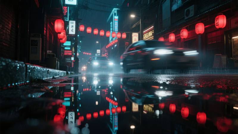 雨夜霓虹街景图片