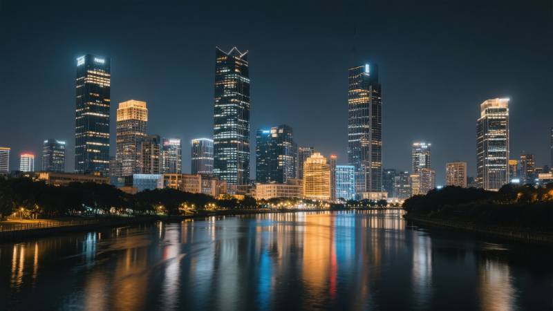 夜幕下的城市天际线图片