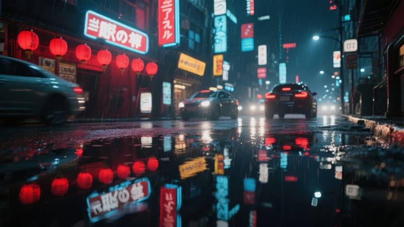 雨夜霓虹街景图片