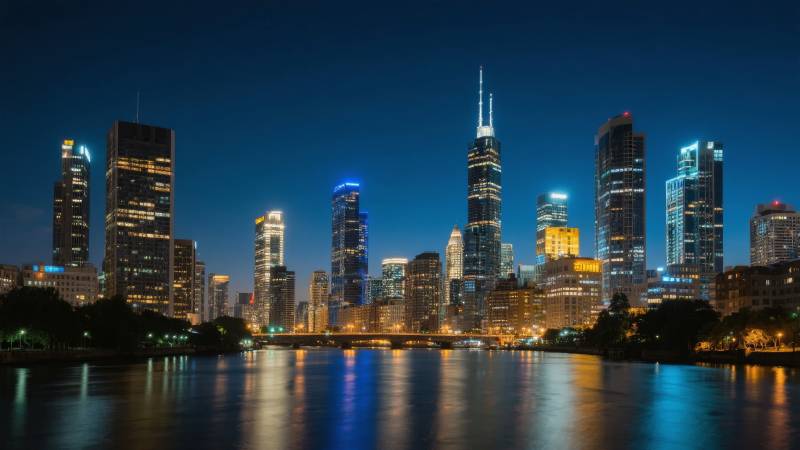 夜幕下的城市天际线图片