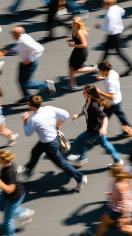 街头奔跑的人群图片